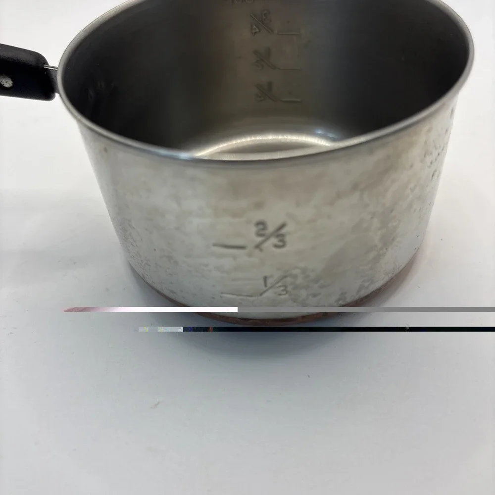 Set Of 2 Vtg 1 Cup Mini Melting Pots Stainless Copper Clad Bottoms Measuring Cup